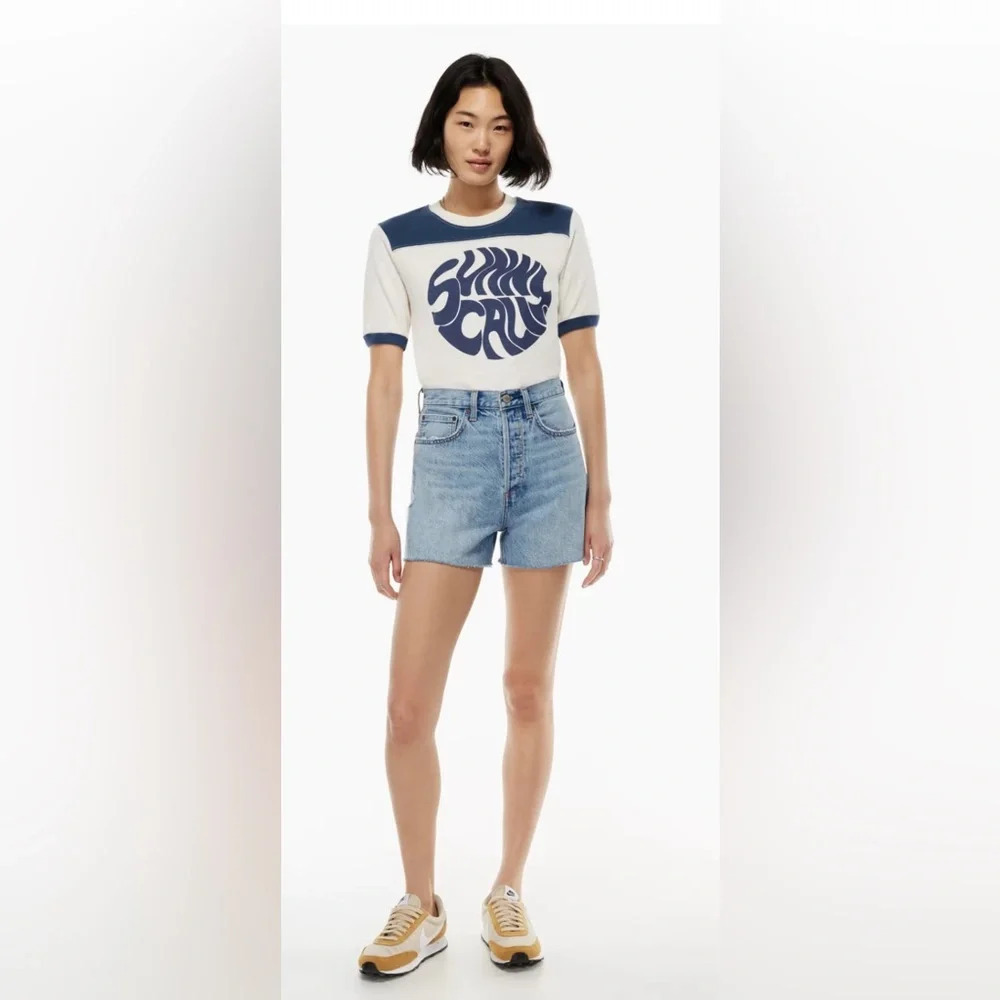 DENIM FORUM Sz 30 The Joni Mid Thigh Button Fly Picture this Blue Shorts  NEW